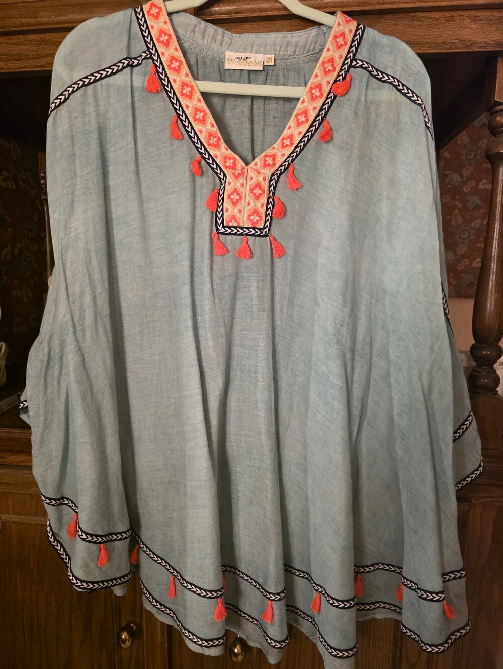 Shiraleah Light Blue Embroidered Tassel Women's Top